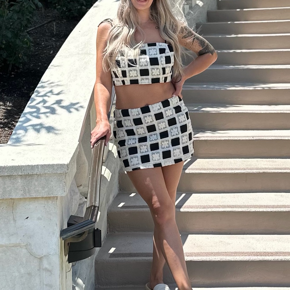 Vici Chic Black and White Checkered Two-Piece Set